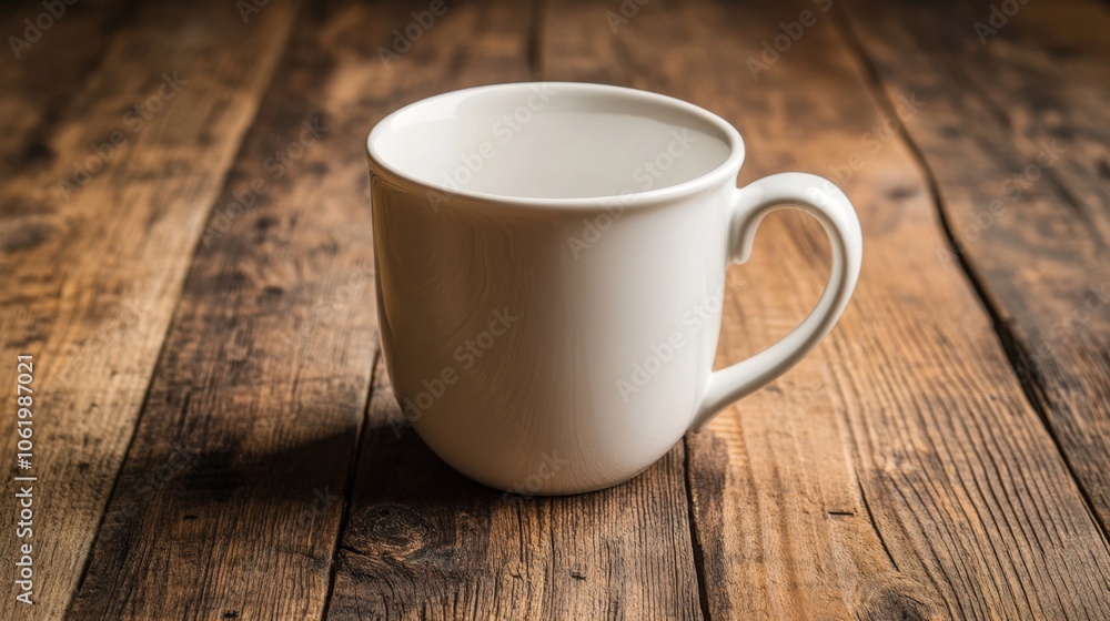 Simple White Cup on Rustic Wood Table Simple White Cup on Rustic Wood Table