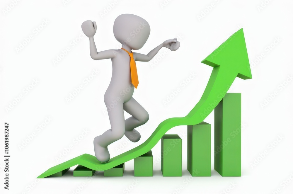 3d man red arrow success chart on white background. 3d man red arrow success chart on white background.