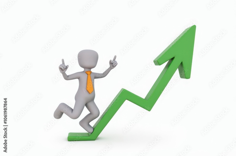 3d man red arrow success chart on white background. 3d man red arrow success chart on white background.