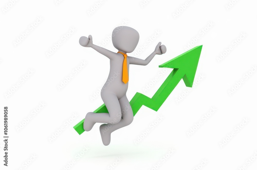 3d man red arrow success chart on white background. 3d man red arrow success chart on white background.