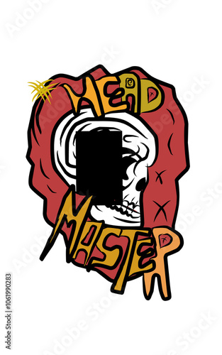 Skull head and text