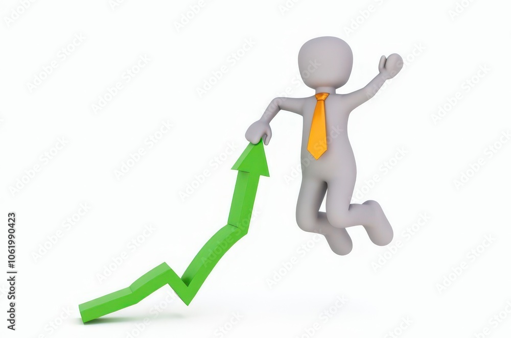 3d man red arrow success chart on white background. 3d man red arrow success chart on white background.