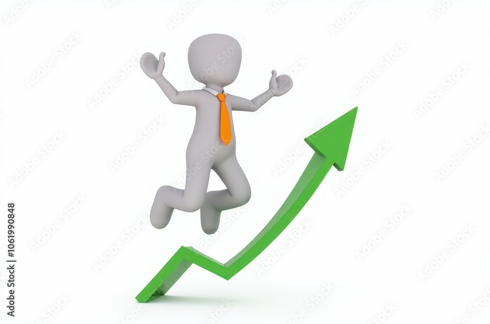 3d man red arrow success chart on white background. 3d man red arrow success chart on white background.