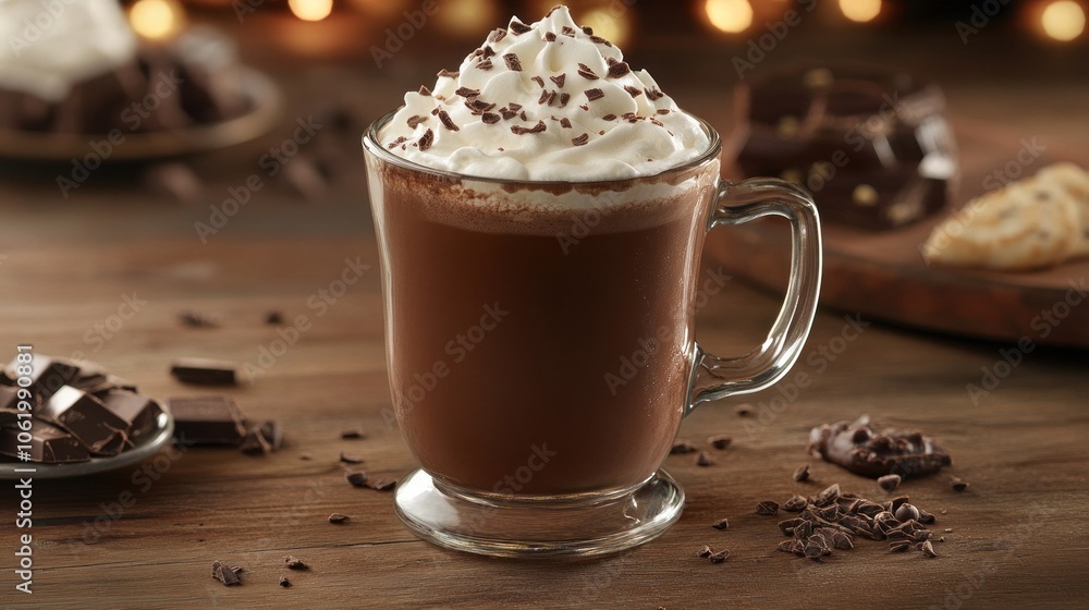 A gourmet hot chocolate served in a fine mug with whipped cream A gourmet hot chocolate served in a fine mug with whipped cream