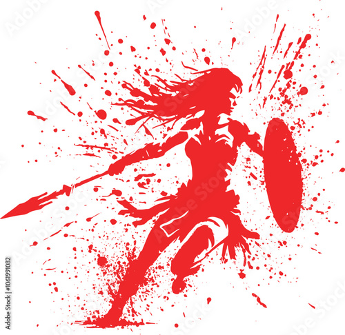 Crimson Warrior A Dynamic Silhouette of a Female Spartan