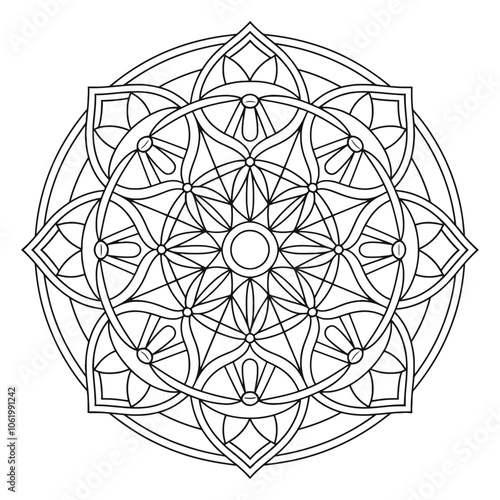 Simple and Easy Mandala Black and White Circle Outline - Mandala Coloring Page to Color for Beginners, Seniors, and Adults.