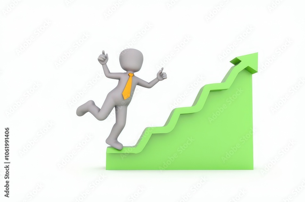 3d man red arrow success chart on white background. 3d man red arrow success chart on white background.