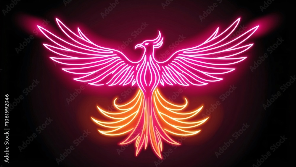 Obraz premium Vibrant Neon Phoenix with Fiery Wings