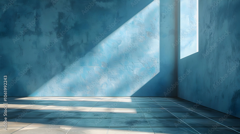 Blue Concrete Wall with Window Light - 3D Illustration Blue Concrete Wall with Window Light - 3D Illustration