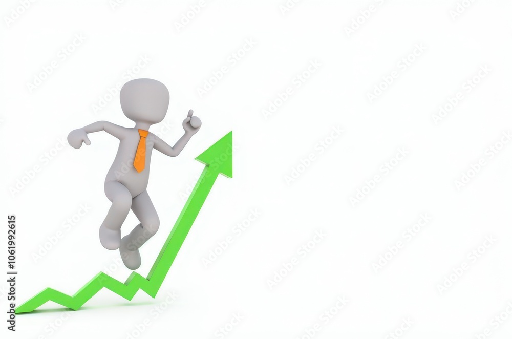 3d man red arrow success chart on white background. 3d man red arrow success chart on white background.