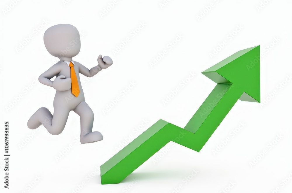 3d man red arrow success chart on white background. 3d man red arrow success chart on white background.
