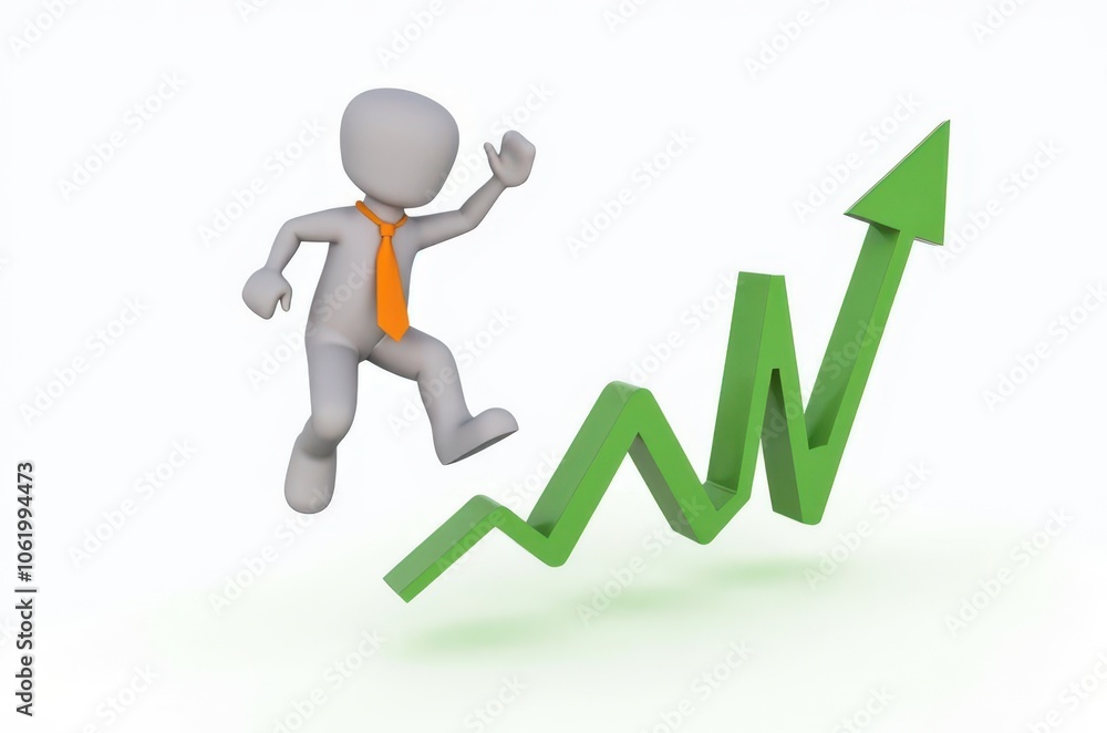 3d man red arrow success chart on white background. 3d man red arrow success chart on white background.