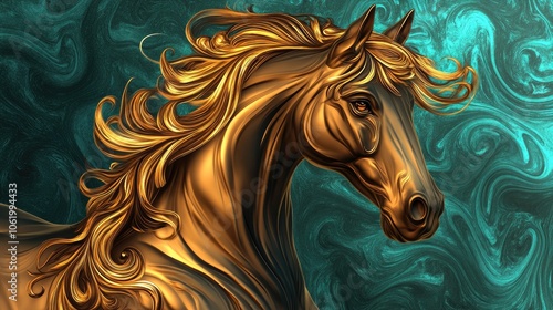 Golden Horse in Intricate Stylized Design photo