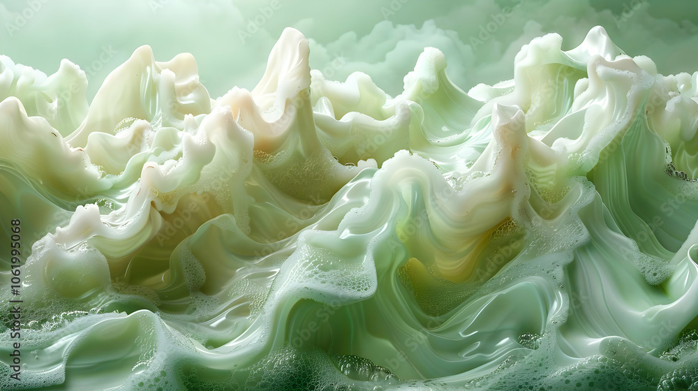 Abstract Green and White Swirling Liquid with Bubbles Illustration Abstract Green and White Swirling Liquid with Bubbles Illustration
