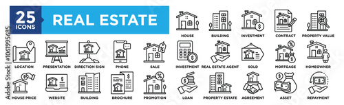 Real Estate icon collection set. Containing design investment, business, mortgage, home, finance, estate, property