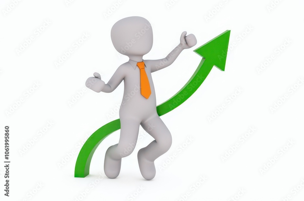 3d man red arrow success chart on white background. 3d man red arrow success chart on white background.