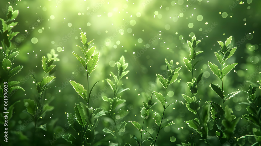 Green Leaves with Bokeh Background - Illustration Green Leaves with Bokeh Background - Illustration