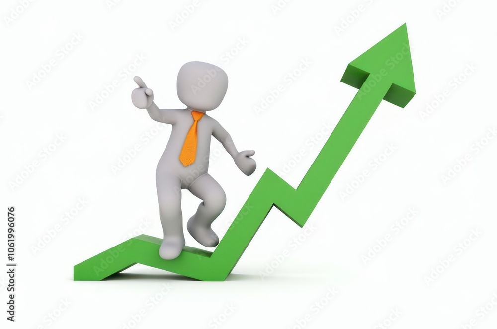 3d man red arrow success chart on white background. 3d man red arrow success chart on white background.