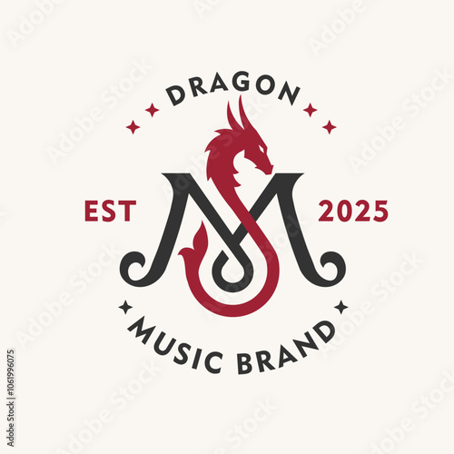 vintage letter SM, MS with dragon shape as Letter s