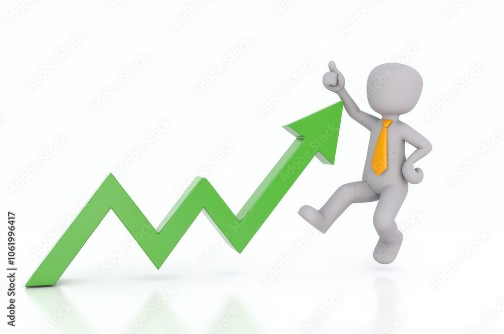 3d man red arrow success chart on white background. 3d man red arrow success chart on white background.