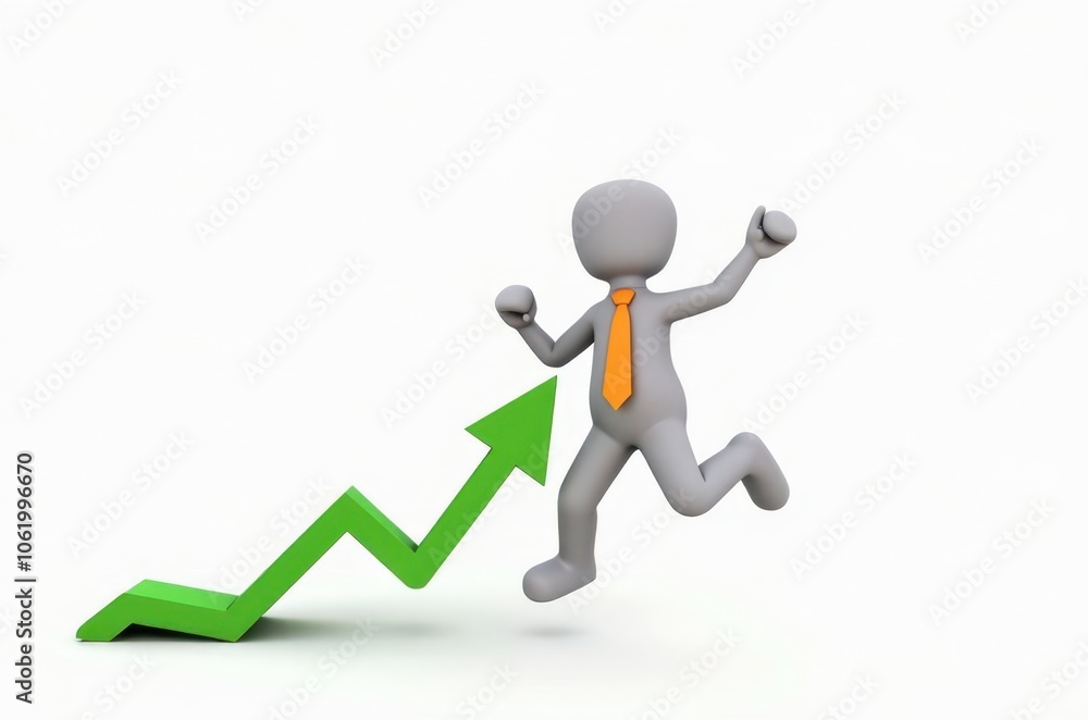 3d man red arrow success chart on white background. 3d man red arrow success chart on white background.