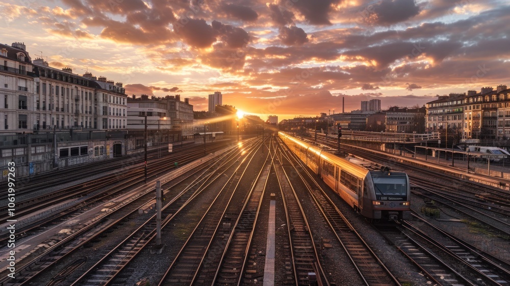 Train at main station. crossings and for the arrival and departure of trains. Train at main station. crossings and for the arrival and departure of trains.