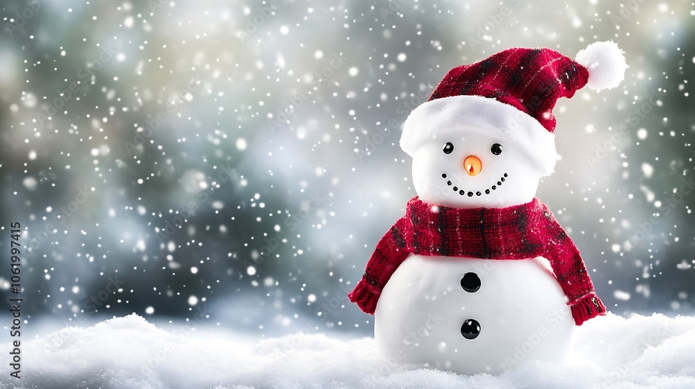 Jolly Snowman with Santa Hat and Scarf in a Snowy Forest : Generative AI Jolly Snowman with Santa Hat and Scarf in a Snowy Forest : Generative AI