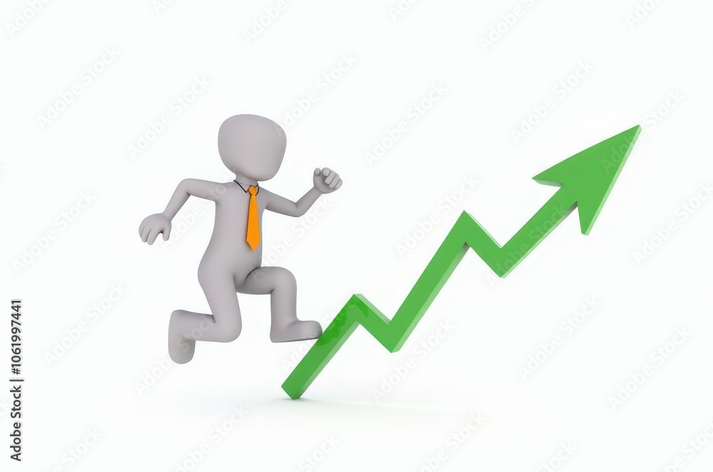 3d man red arrow success chart on white background. 3d man red arrow success chart on white background.