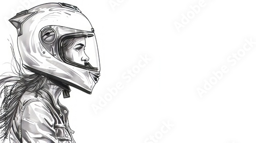 moto girl black and white illustration.