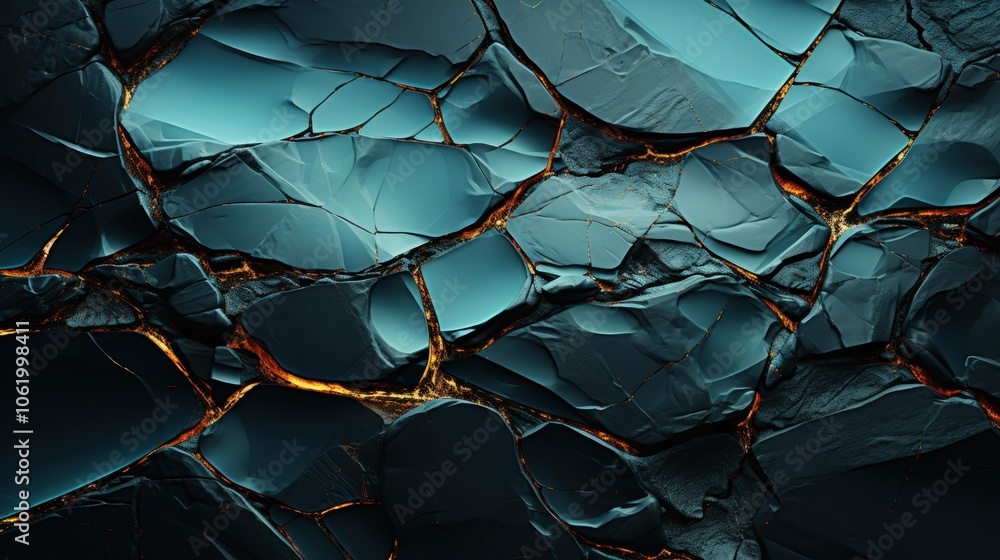 A fractured and fragmented landscape of dark teal and gold, revealing intricate veins and the raw beauty of a broken surface. A fractured and fragmented landscape of dark teal and gold, revealing intricate veins and the raw beauty of a broken surface.