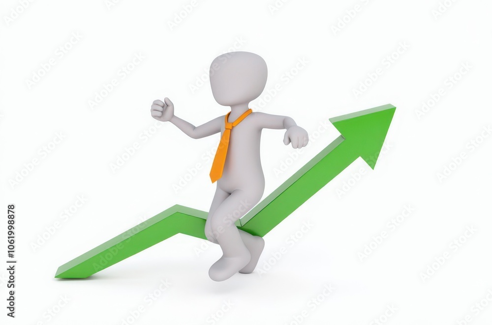 3d man red arrow success chart on white background. 3d man red arrow success chart on white background.