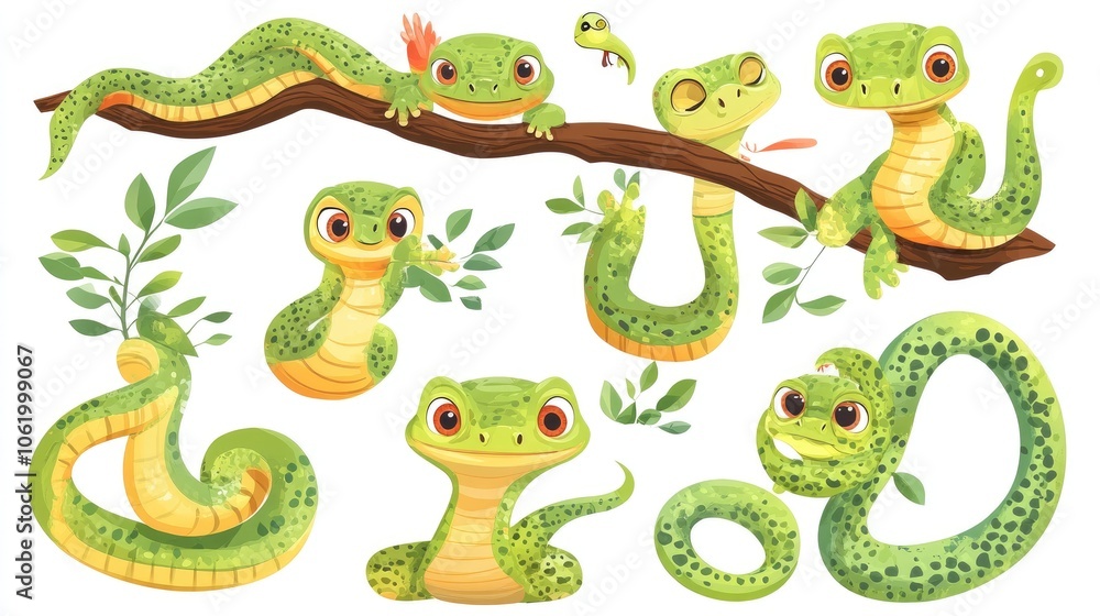 Obraz premium Cartoon Snakes in Fun Poses for Creative Projects