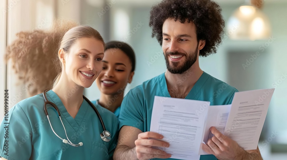 Family reviewing health insurance paperwork in clinic, supportive atmosphere, warm lighting Family reviewing health insurance paperwork in clinic, supportive atmosphere, warm lighting