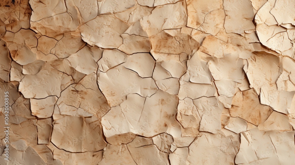 A close-up view of the cracked and dry surface of parched earth, revealing a delicate web of fissures and muted tones of brown A close-up view of the cracked and dry surface of parched earth, revealing a delicate web of fissures and muted tones of brown