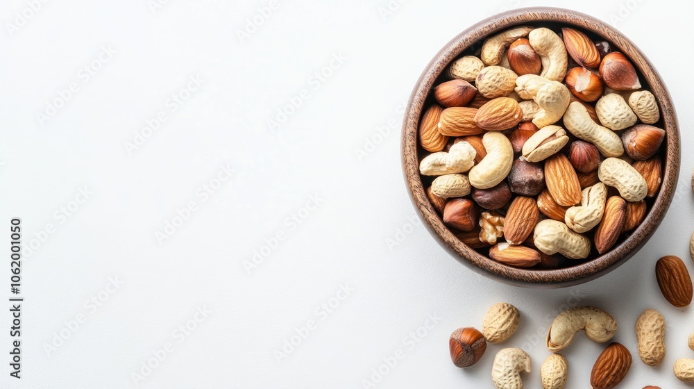 A bowl filled with assorted nuts, showcasing a healthy snack option. A bowl filled with assorted nuts, showcasing a healthy snack option.