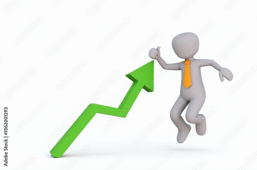 3d man red arrow success chart on white background. 3d man red arrow success chart on white background.