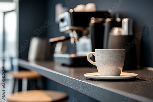 Wallpaper Mural Modern office break room, with sleek countertops, a coffee machine, and stools. Torontodigital.ca
