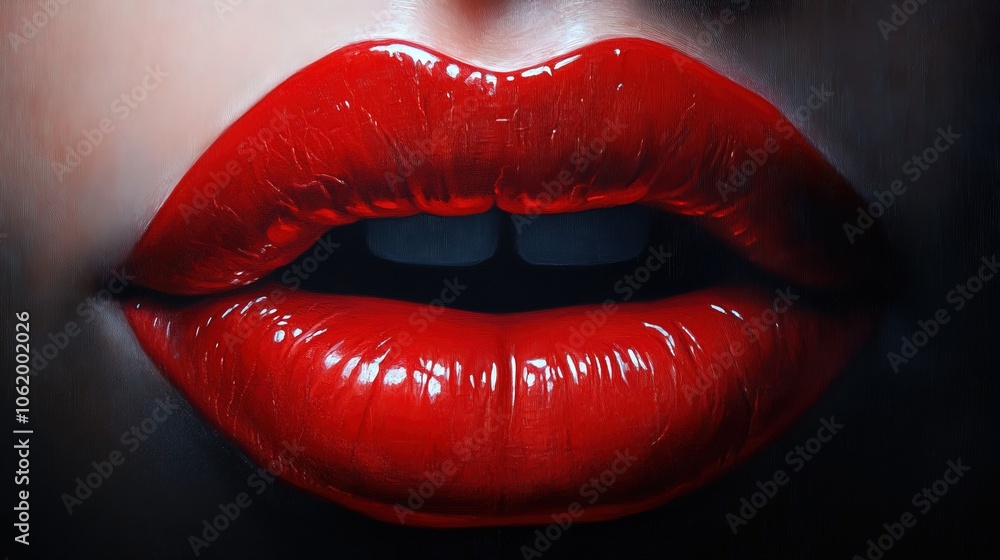 Obraz premium Detailed close-up of lips with bold red color