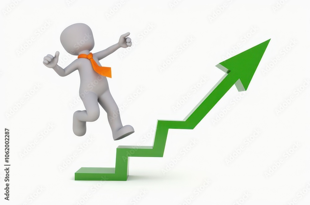 3d man red arrow success chart on white background. 3d man red arrow success chart on white background.