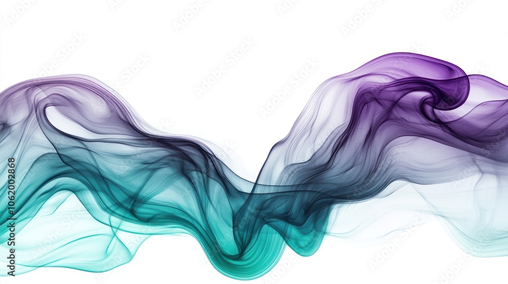 Abstract flowing waves in shades of purple and teal against a white background. Abstract flowing waves in shades of purple and teal against a white background.