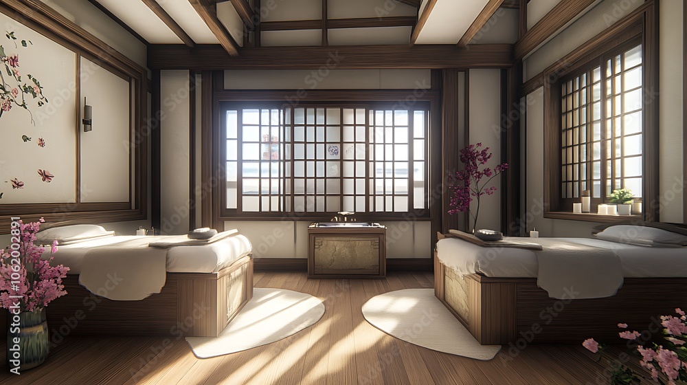 Luxurious Spa Room with Massage Tables and Bathtub Luxurious Spa Room with Massage Tables and Bathtub