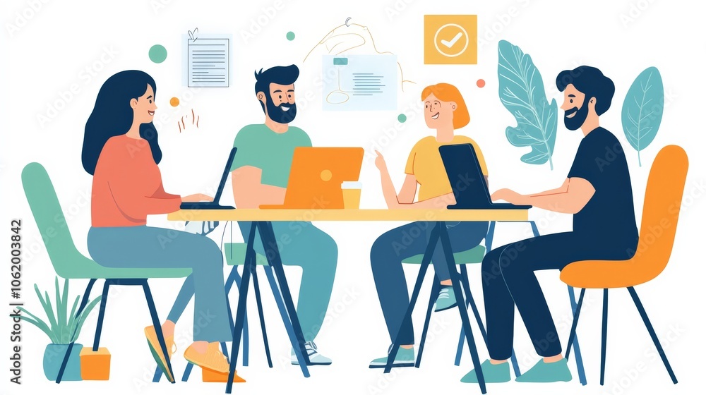 Freelancers collaborating on a project remotely, sharing ideas and smiles Freelancers collaborating on a project remotely, sharing ideas and smiles
