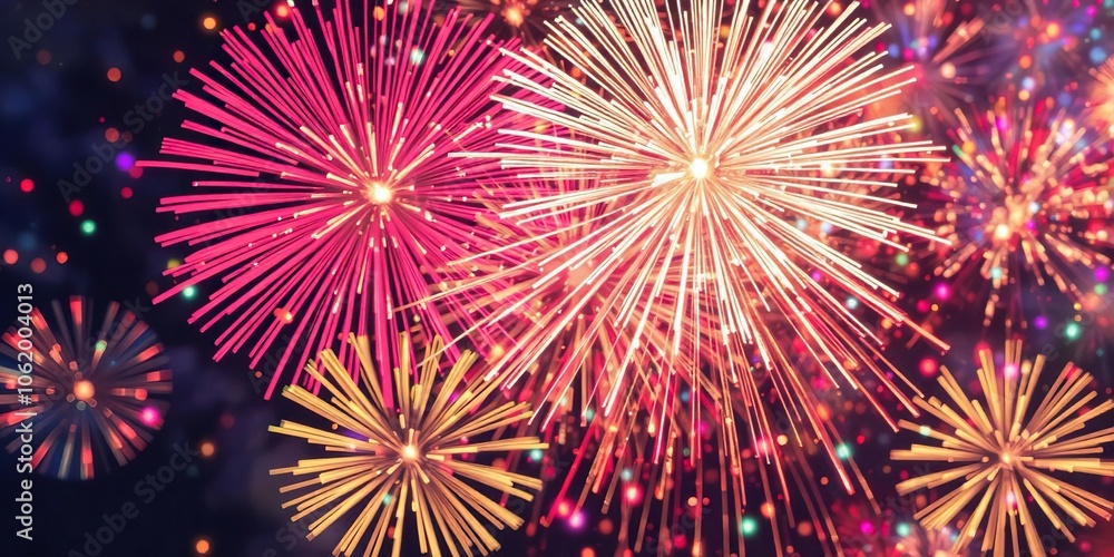 Naklejka premium Vibrant and colorful abstract firework display with copy space, Fourth of July, abstract