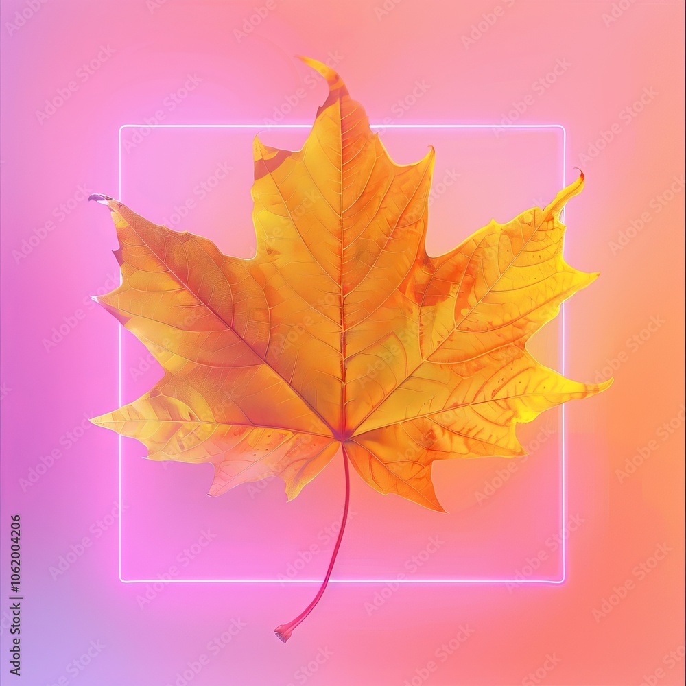 Obraz premium autumn leaf on pink background.