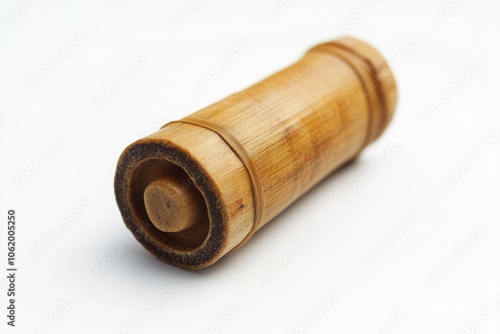 A beautifully crafted bamboo rolling pin sits on a clean white background. This image captures the essence of traditional culinary tools. Generative AI A beautifully crafted bamboo rolling pin sits on a clean white background. This image captures the essence of traditional culinary tools. Generative AI