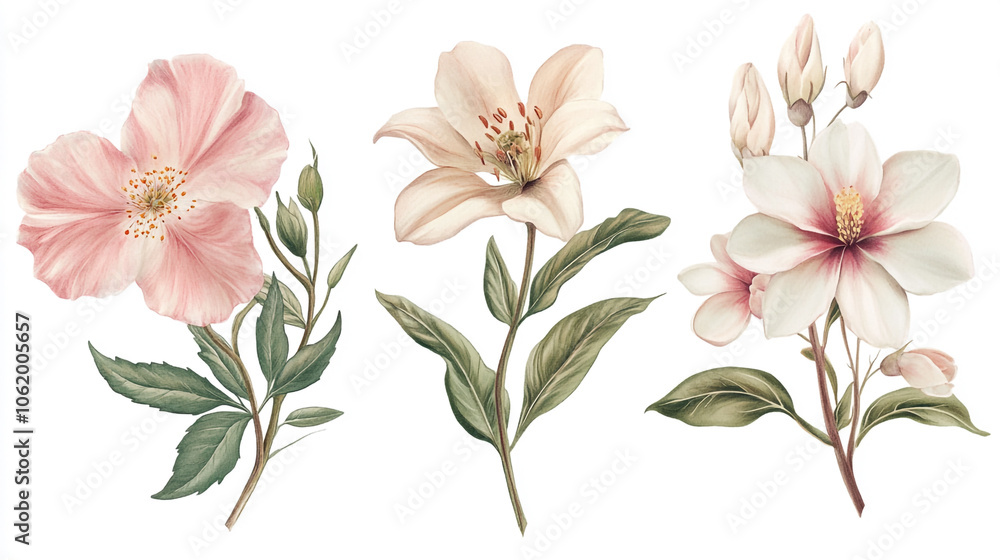 A group of pink flowers on a white background. Ideal for floral designs, hyacinth, ranunculus on a white background. High quality illustration. A group of pink flowers on a white background. Ideal for floral designs, hyacinth, ranunculus on a white background. High quality illustration.