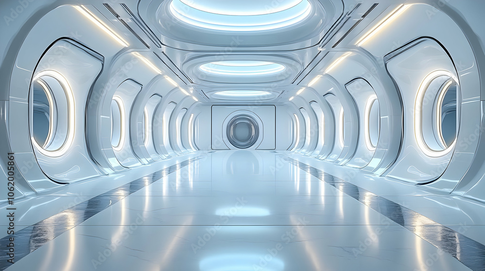 Futuristic White Corridor 3D Render Futuristic White Corridor 3D Render
