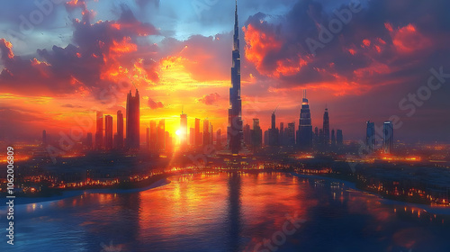 Cityscape Illustration at Sunset