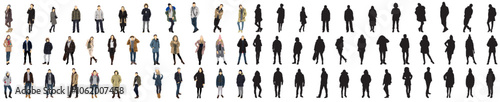 collection of winter people in warm winter clothes full isolated
