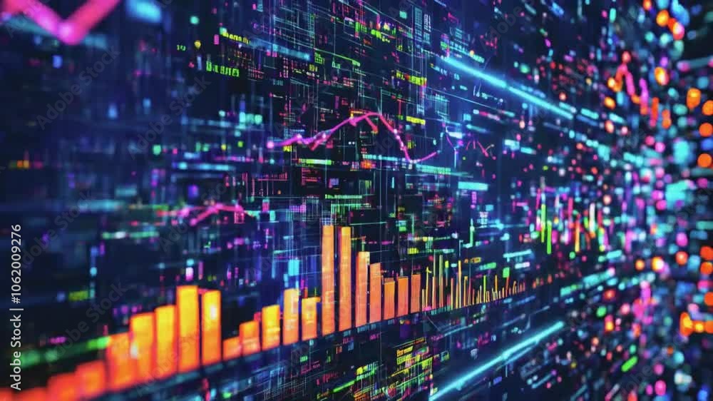 A digital interface displaying colorful financial graphs and data analytics. A digital interface displaying colorful financial graphs and data analytics.